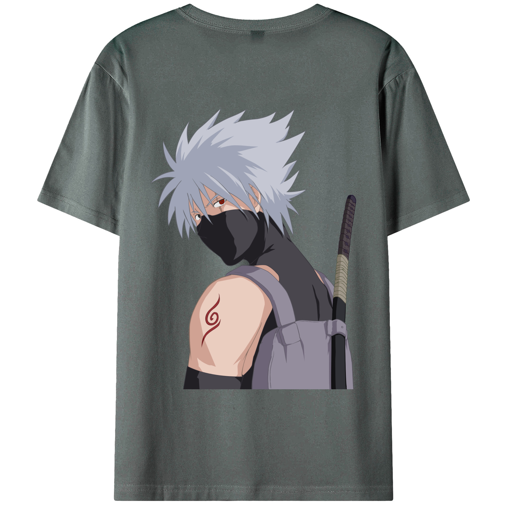 （画像用） NARUTO -ナルト- はたけ カカシ Hatake Kakashi 綿100％ メンズ半袖Tシャツ（バックプリント） 通気性